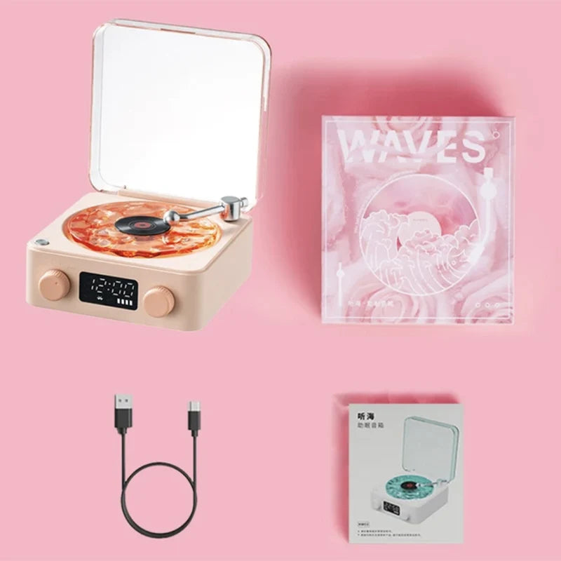 Retro Bluetooth Turntable Speaker with White Noise and RGB Light Effects