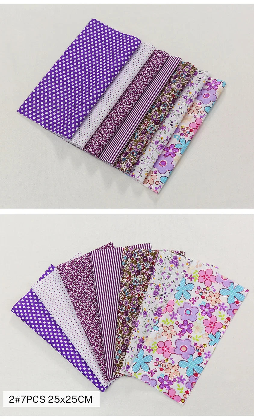 7 Pieces 25x25Cm Cotton Flower Fabric Printed Cloth for DIY