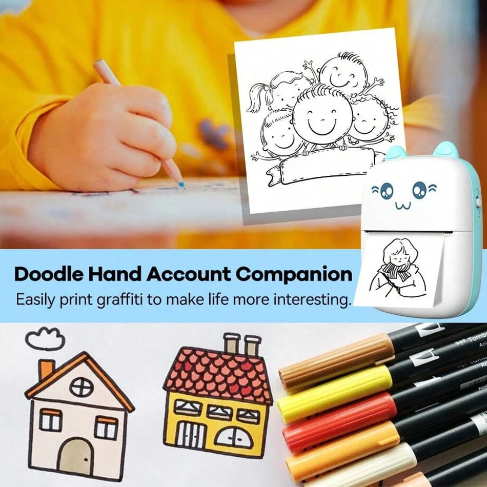 Mini Thermal Printer Wireless BT 200dpi Portable Bluetooth Printer