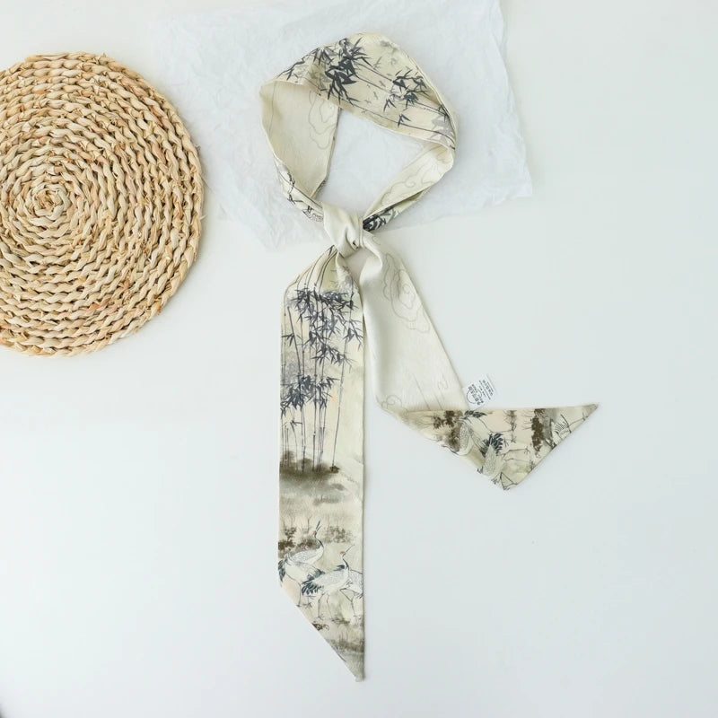 Retro Print Long Skinny Neckerchief Scarves for Women