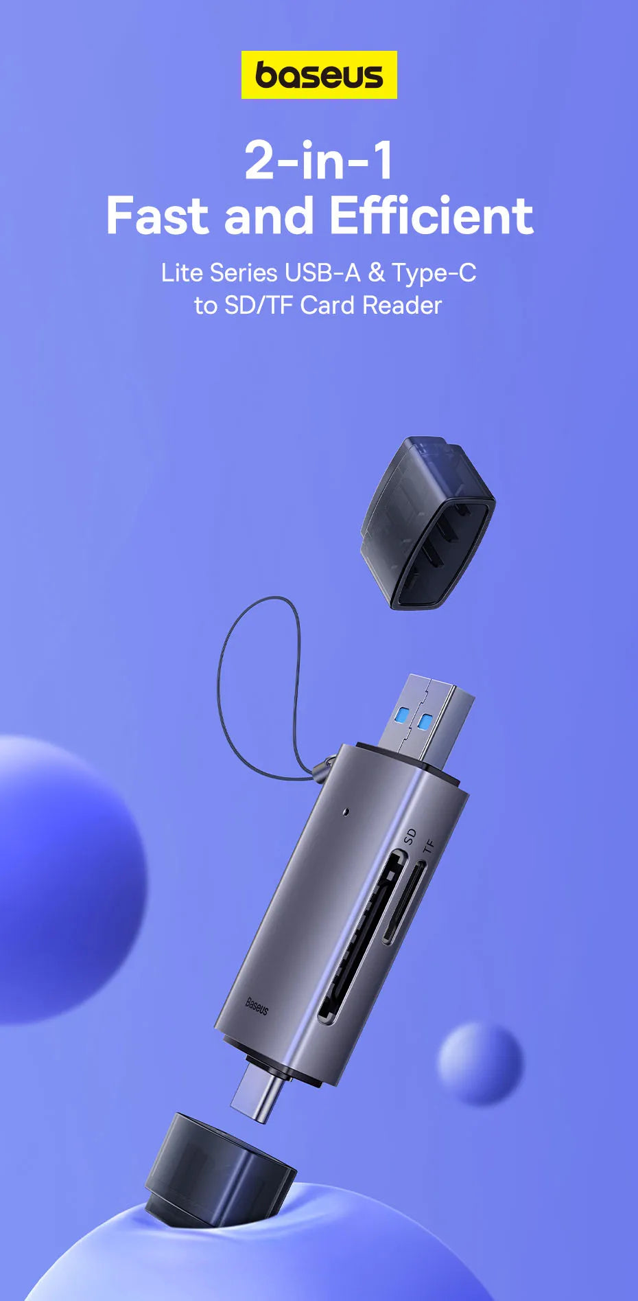 Lector de tarjetas Baseus USB C y USB 3.0 a SD Micro SD TF Dispositivo de tarjeta de memoria 104 MB/s 2 TB Lector de tarjetas inteligentes para accesorios para computadora portátil