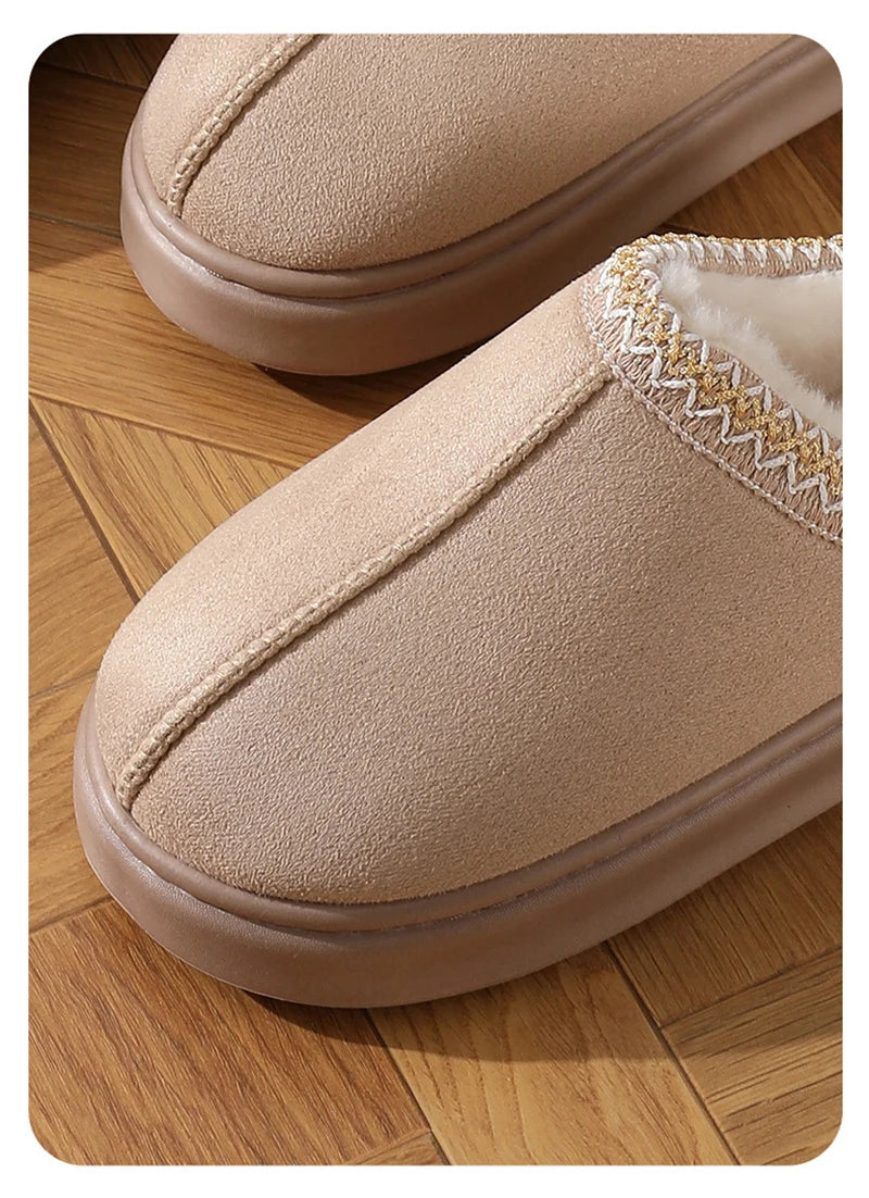 Home Soft Plush Slippers Women Winter Non-Slip Cotton Slides Plus Size 45 Warm Thick Bottom
