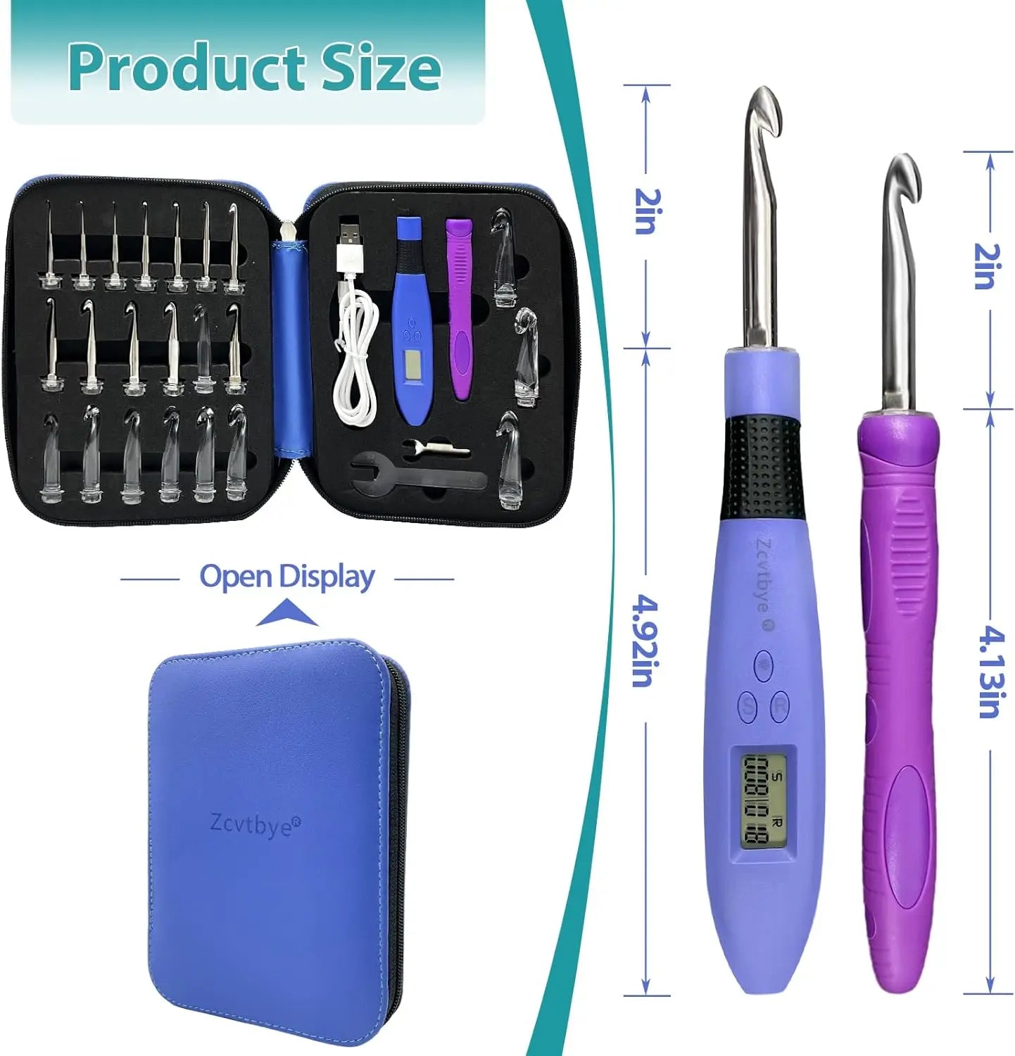 22PCS Lighted Crochet Hook Set with Counter Ergonomic Interchangeable Metal Heads for Comfortable Crocheting