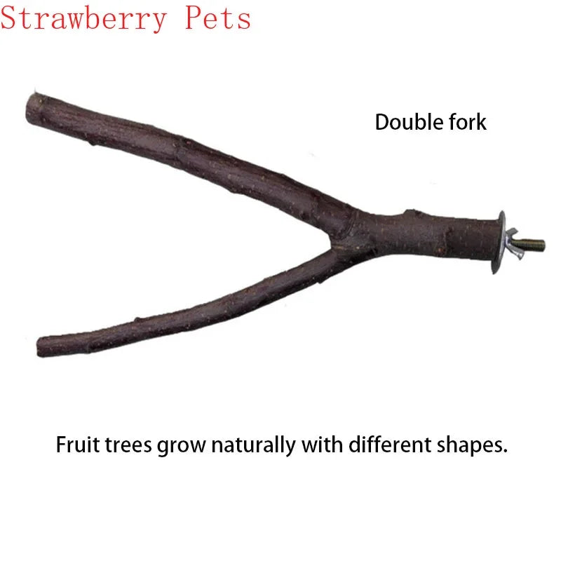 Natural Wood Pet Parrot Raw Wood Fork Tree Branch Stand Rack Squirrel Bird Hamster Branch Perches Chew Bite Toys Stick