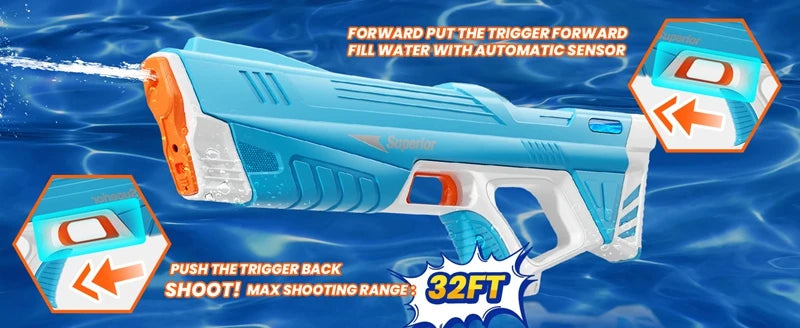 Full Automatic Electric Water Gun 43cm Portable Summer Toy for Kids and Adults Outdoor Water Battles