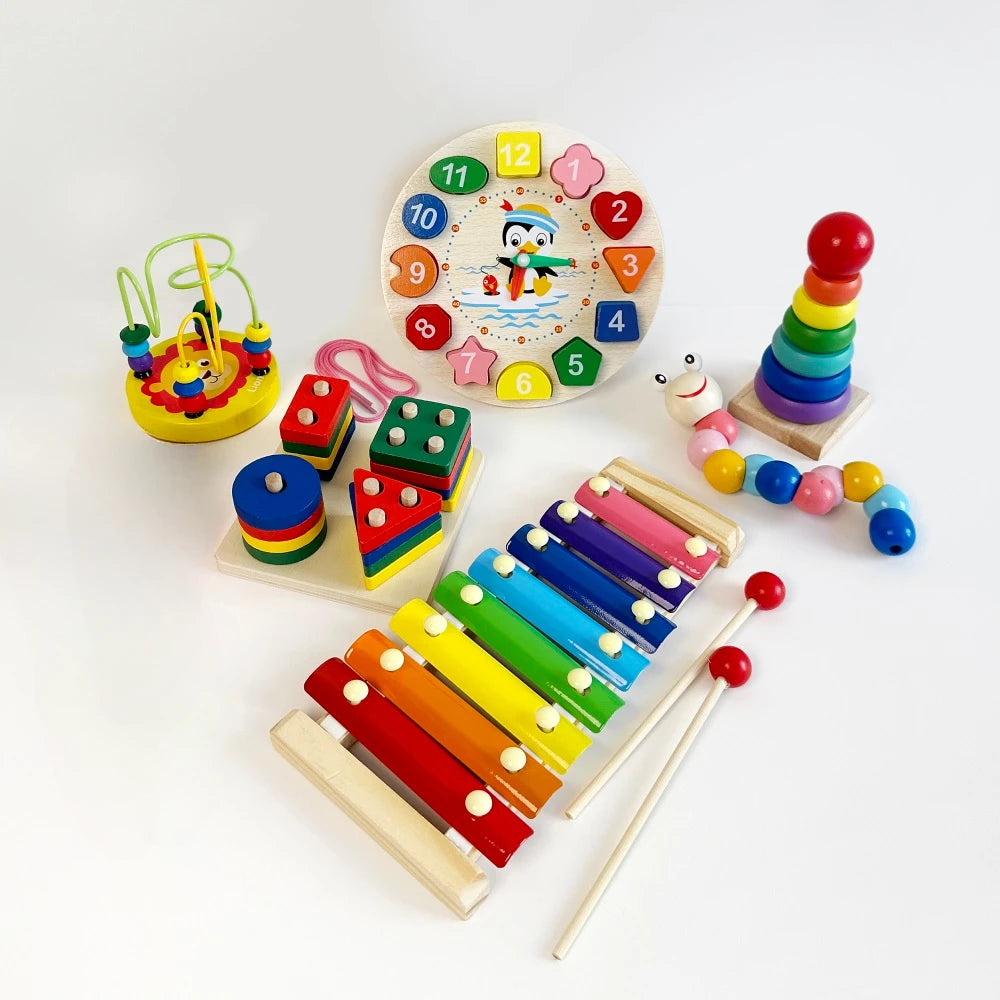 Montessori Wooden Educational Blocks for Babies and Kids Age 0 to 6 - Colorful Learning Toy for Creativity and Skill Development - Ideal Christmas Gift