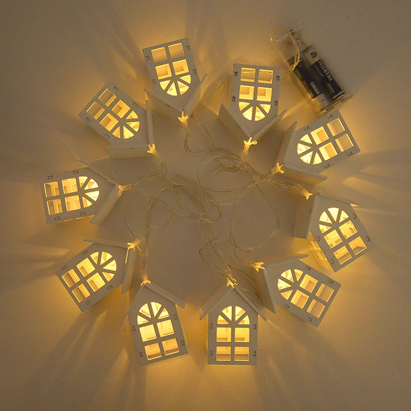 2M 10LED Wooden House LED Fairy Light String for Christmas Home Decor and Tree Ornaments