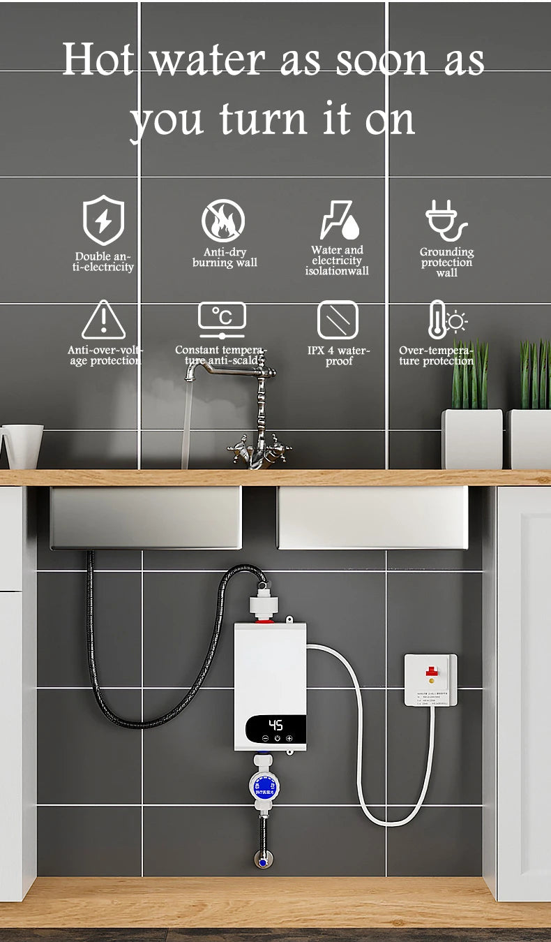 Instant Water Heater 220V 5500W Portable Electric Heater for Quick Bathroom and Kitchen Hot Water