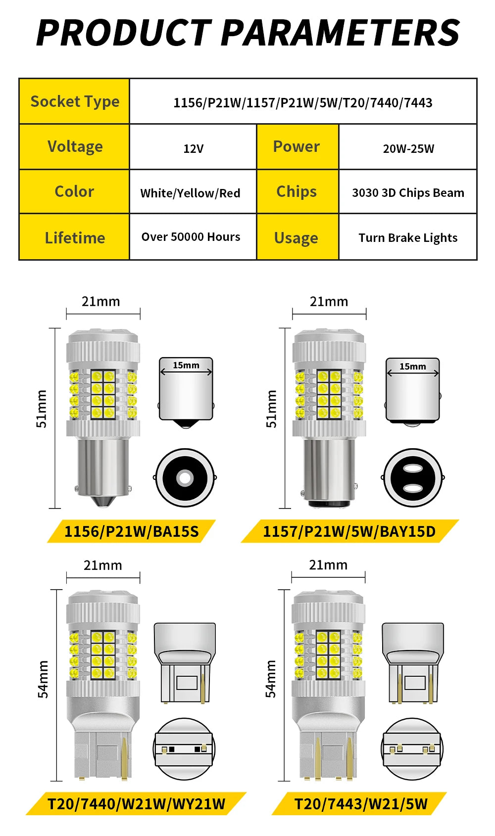 1pcs LED Car Lights High Power 40*3030SMD Canbus Bulb