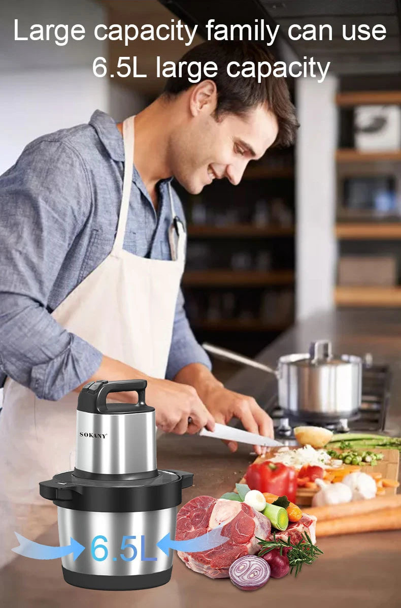 1500W 6.5L Stainless Steel Meat Grinder 3 Gears 4-Layer Blade