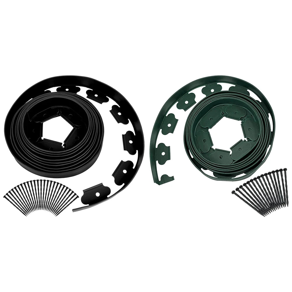 10M Plastic Garden Edging Border Kit with 30 Anchoring Spikes for Easy Installation and Durable Landscape Design
