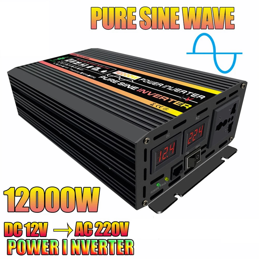 10000W/12000W Car Inverter LCD Display Pure Sine Wave Inverter DC 12V to AC 220V