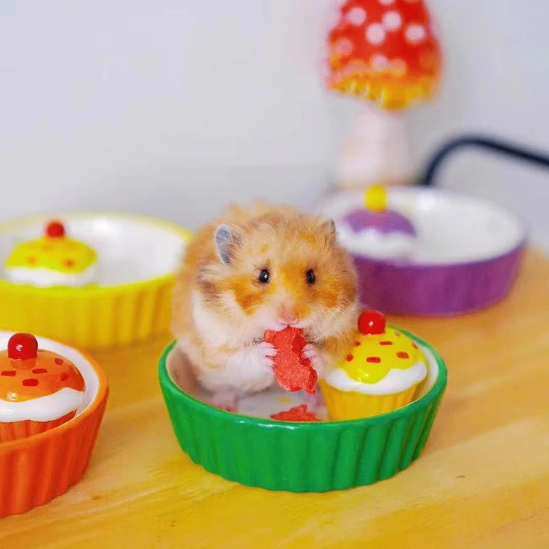 Ceramic Cake Hamster Bowl Small Pet Food Bowl for Home Use Multi-color Small Jewelry Box Rabbit Feeder Parrot Supplies