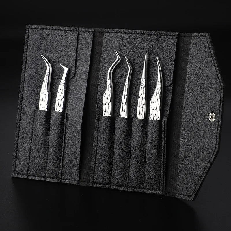 6 Piece False Eyelash Tweezers Set for Precision Lash Application Eyebrow Grooming and Nail Art Tools