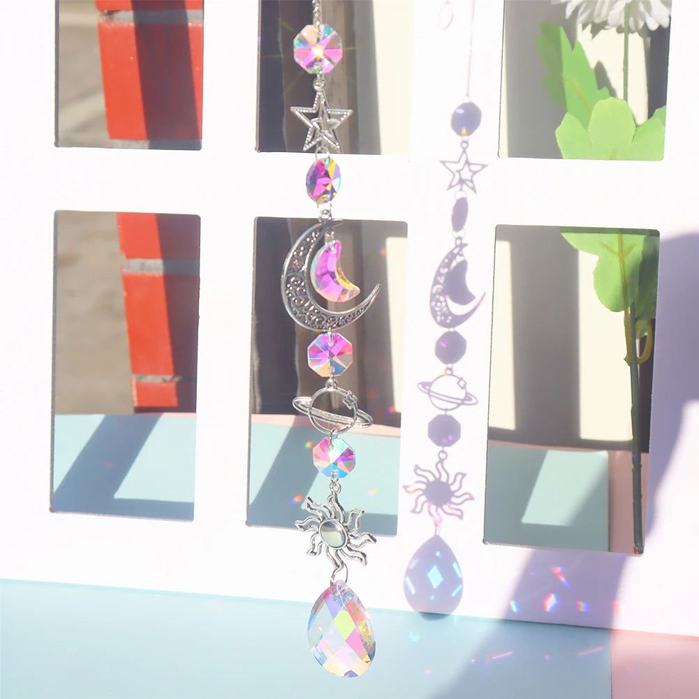 1pc Crystal Wind Chime Moon Sun Catcher Diamond Prisms Home Decor