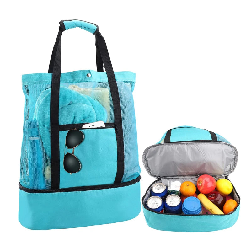 Beach & Picnic Mesh Cooler Bag – Transparent Double-Layer Insulated Tote for Women, Travel & Swim Gear