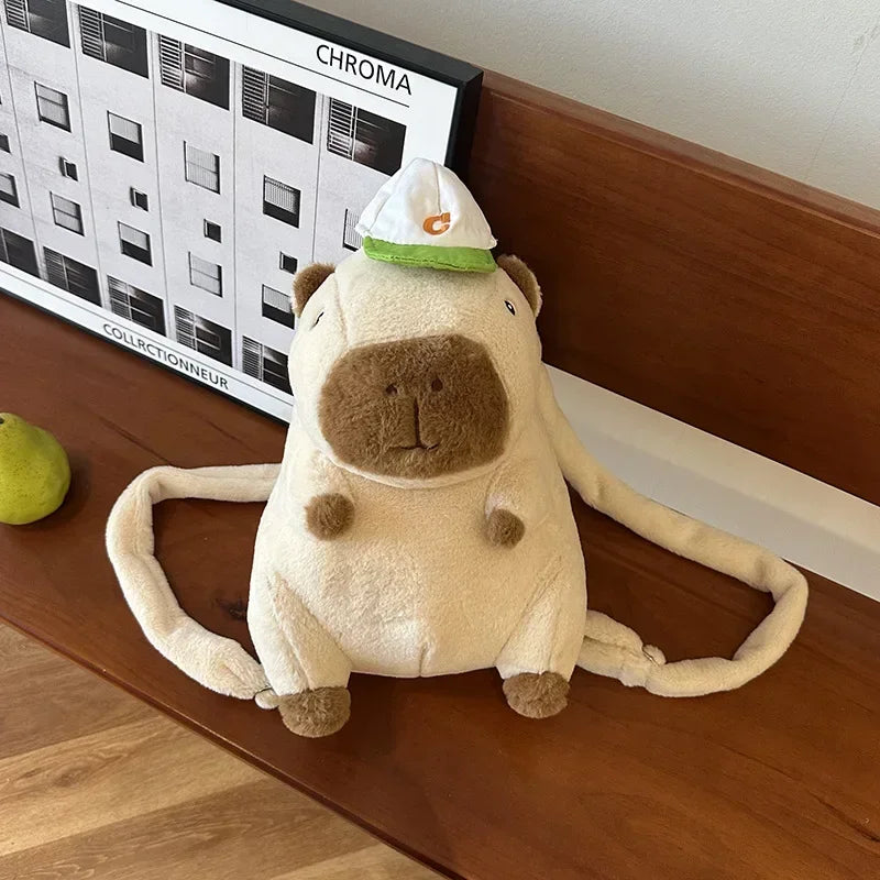 Strawberry Hat Capybara Plush Toy Backpack for Kids