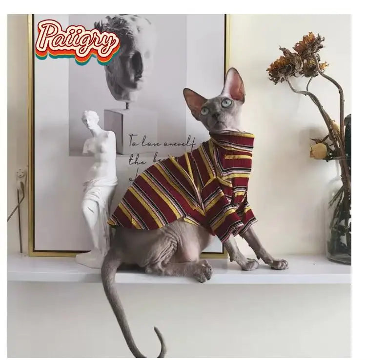 High cold retro style cat pet T-shirt, trendy fashion short sleeve, hairless cat must-have, summer pet clothing