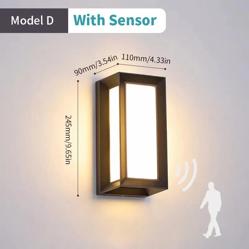 LED Outdoor Wall Light with PIR Motion Sensor Waterproof Modern Design for Balcony Porch and Garden