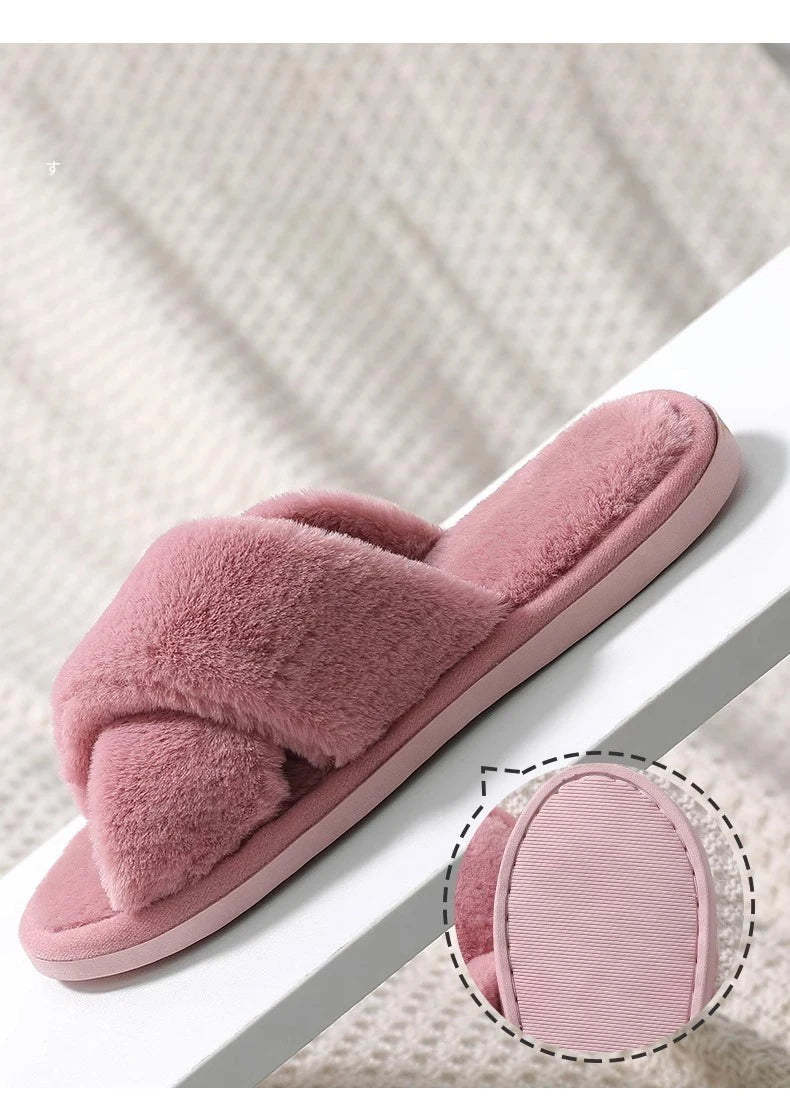 Winter Cross Imitation Rabbit Fur Slippers for Women