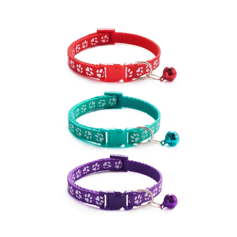 1/3/6/12/18Pcs Pet Collar With Bell Footprints Colorful Dog, Dog, Cat Accessories Cat Collar Adjustable Bell Ring Necklace Pet