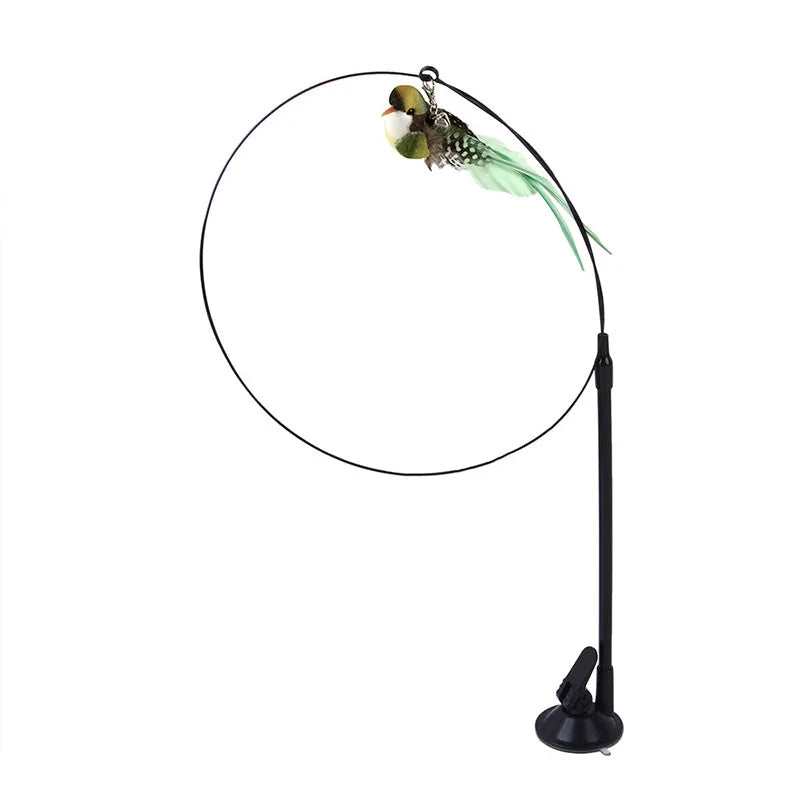 Cat Toys Simulated Bird Feather Cat Teasing Stick Epoxy Sucker Steel Wire Long Rod Cat Self Hi No Harmful Ingredients