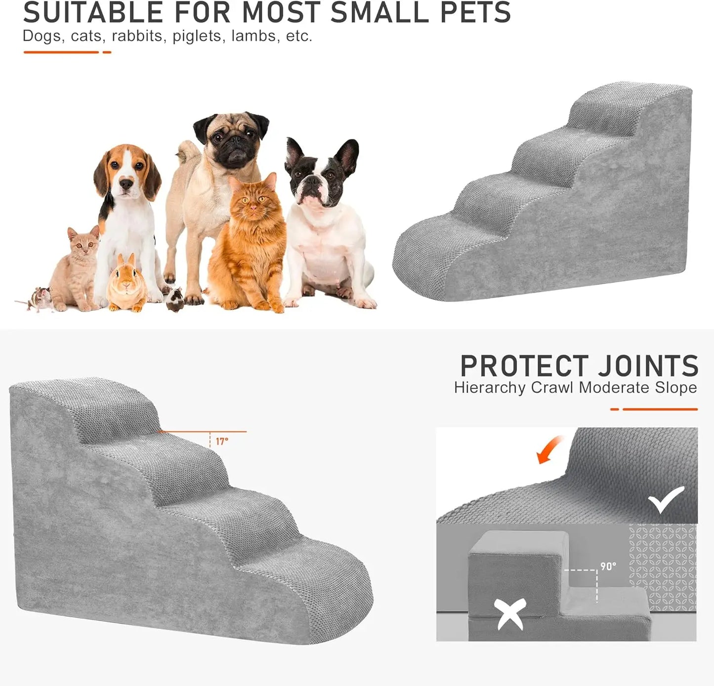Pet Stairs for Large Dogs and Cats High Density Soft Foam Extra Wide Non-Slip Steps for High Beds and Couches