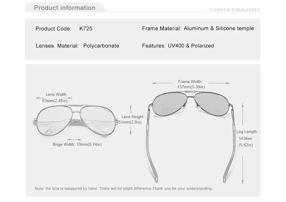 KINGSEVEN Classic Pilot Sunglasses Polarized UV400 Large Frame