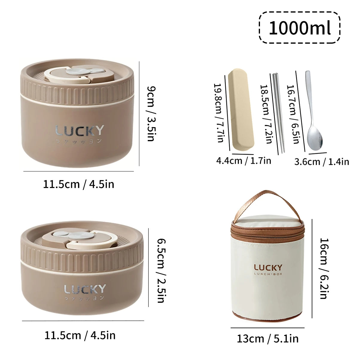 WORTHBUY Portable 304 Stainless Steel Insulated Bento Lunch Box With Thermal Bag Cutlery Leak Proof Container Set