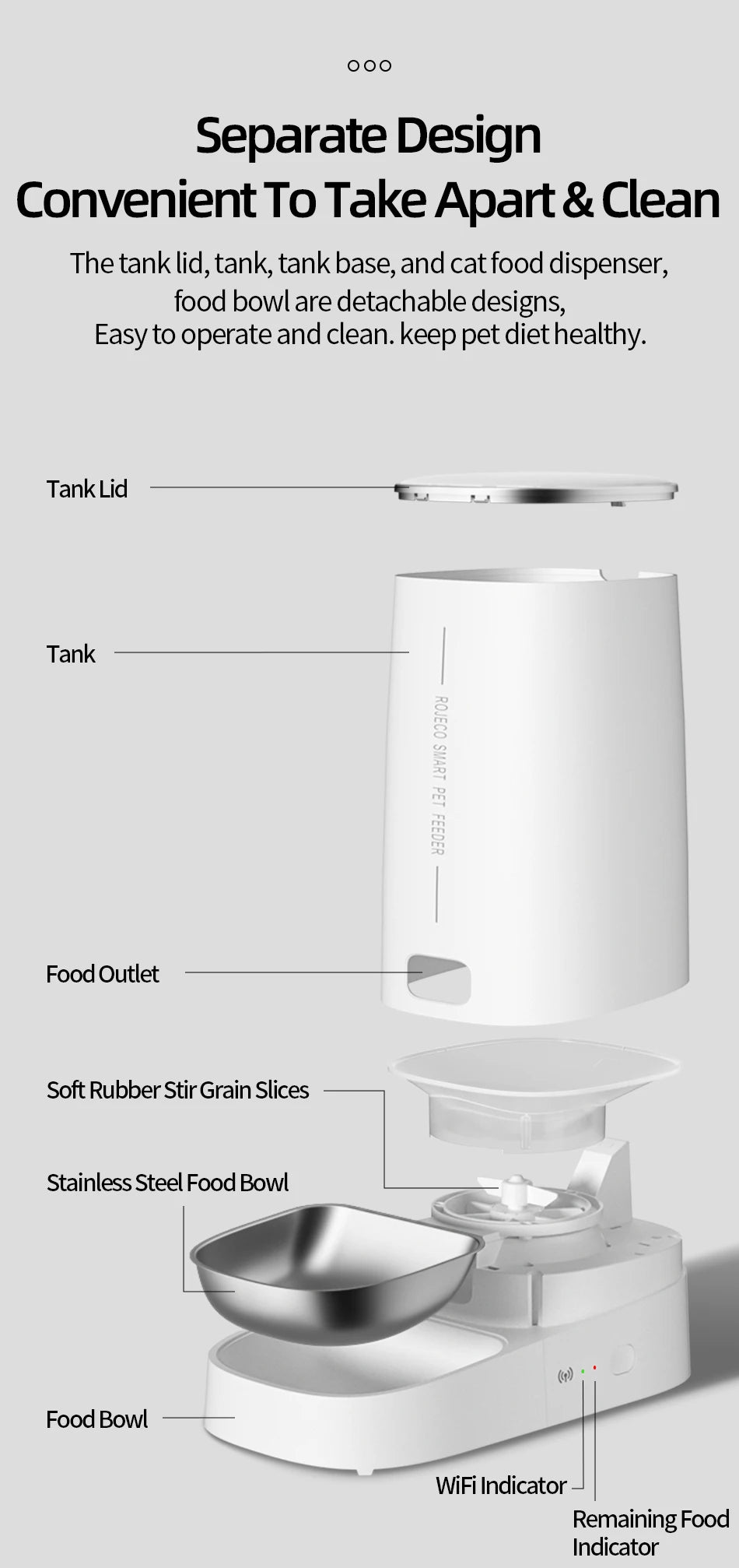 ROJECO Automatic Cat Feeder Smart WiFi Kibble Dispenser