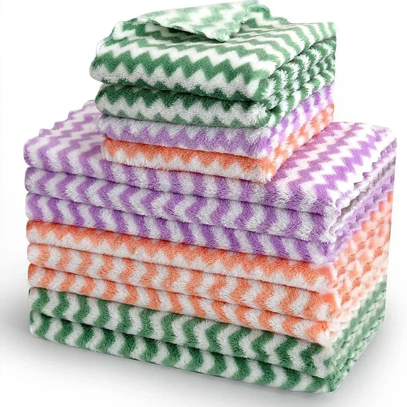 Coral Velvet Wave Design Microfibre Kitchen Wipes Set of 10 to 100 Thickened Absorbent Cleaning Cloths