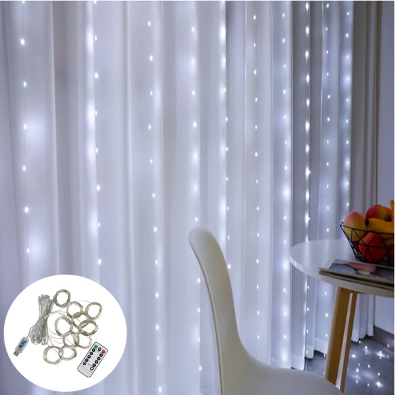 LED Curtain Garland Lights 8 Modes USB Power Remote Control Waterproof Fairy Light Festive Lighting Wedding Christmas Decor