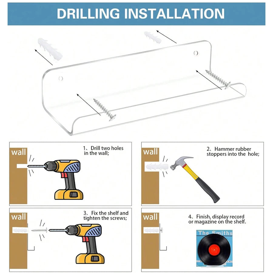 2pc Clear Acrylic Storage Rack Wall Mounted Shelf Organizer