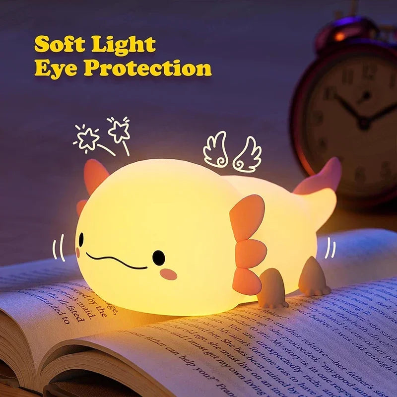 Cute Axolotl Night Light Silicone Table Lamp USB Rechargeable