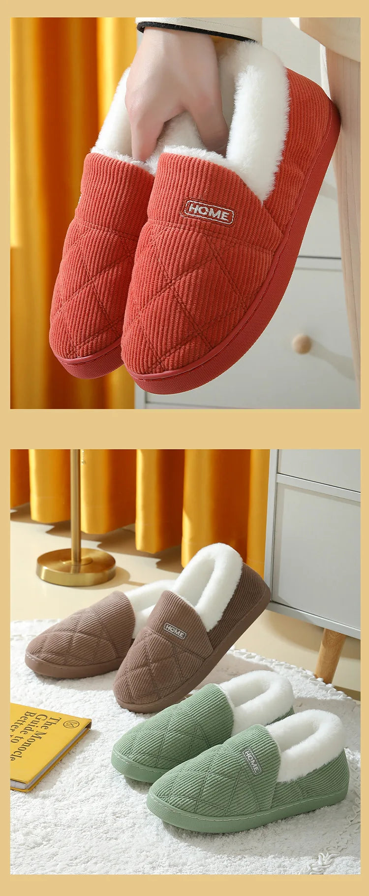 Comwarm New Women Slippers Plush Fur Thick Sole Antiskid