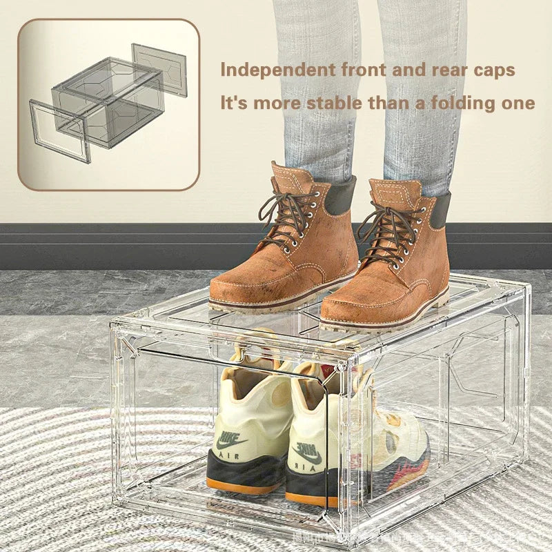 Transparent Shoe Box Magnetic Suction Door Dustproof Storage Box