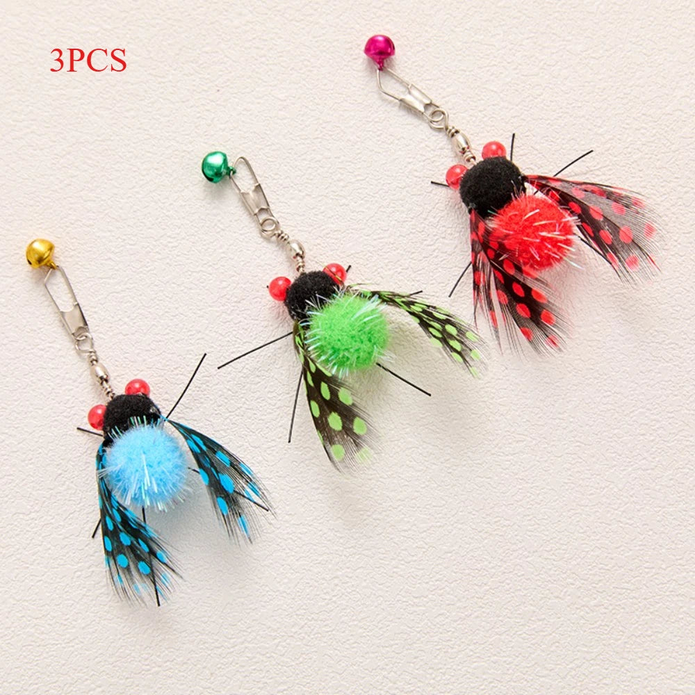 4pcs Simulated Insect Cat Teaser Stick For Changing Heads Cat Toy Interactive Feather Pet Toy