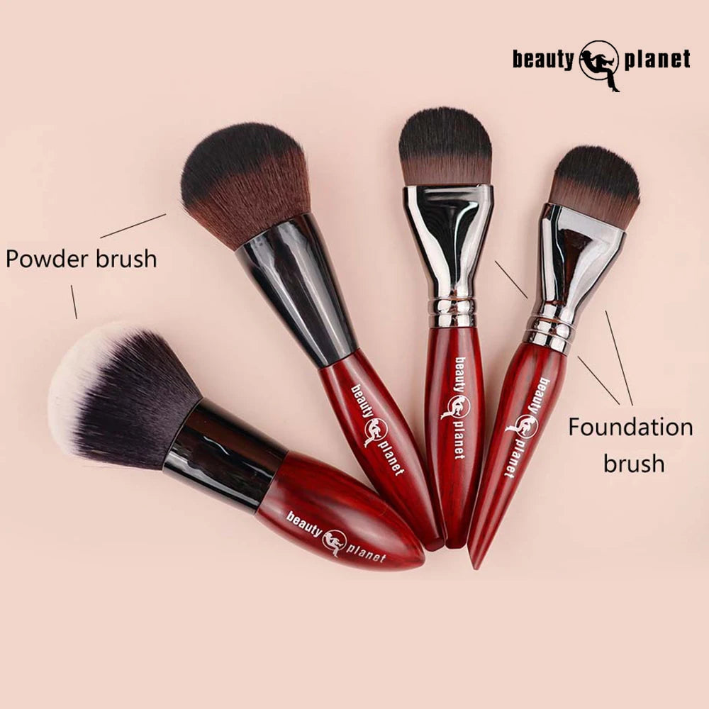 Beauty Planet Luxury Natural Horse Hair Powder Foundation and Blush Brushes Professional Makeup Tools