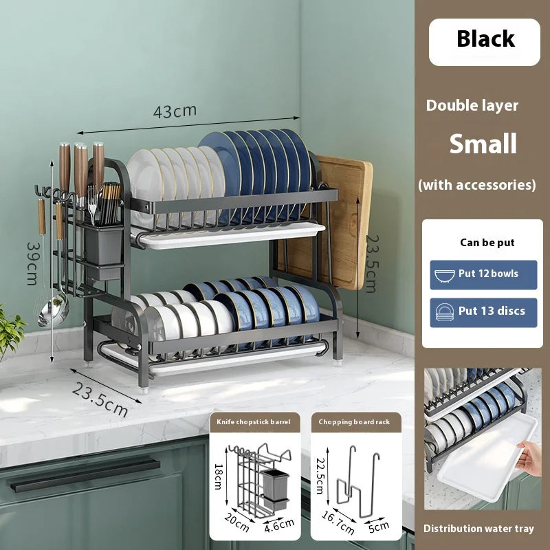 3-Tier Compact Dish Drying Rack with Drainboard Large Rust-Proof Metal Kitchen Storage Solution