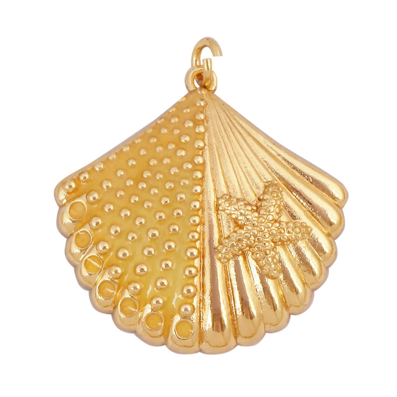 Fish Monta Ray Sea Conch Shell Coral Charm Pendant Gold Plated Zircon Jewelry