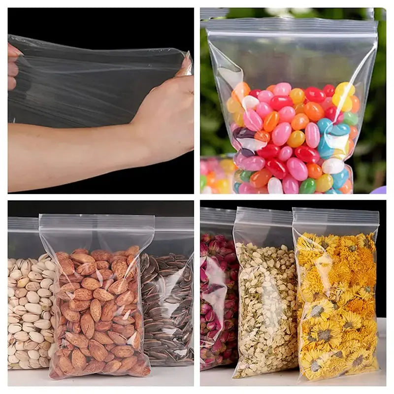 100Pcs Thicken Zipper Sealed Bags Clear Plastic Storage Bags for Jewelry and Food Packing