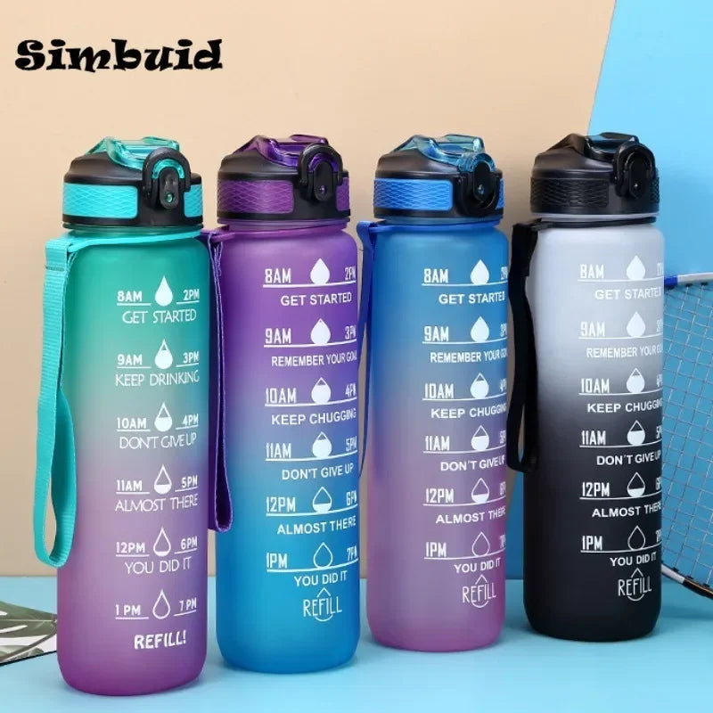 600ML Sports Water Bottle with Time Marker Leak-proof Fitness Cup