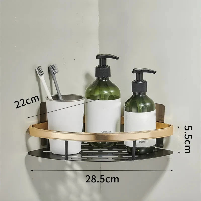 Bathroom Shelf Aluminum Alloy Shampoo Rack No Drill Corner Storage Organizer