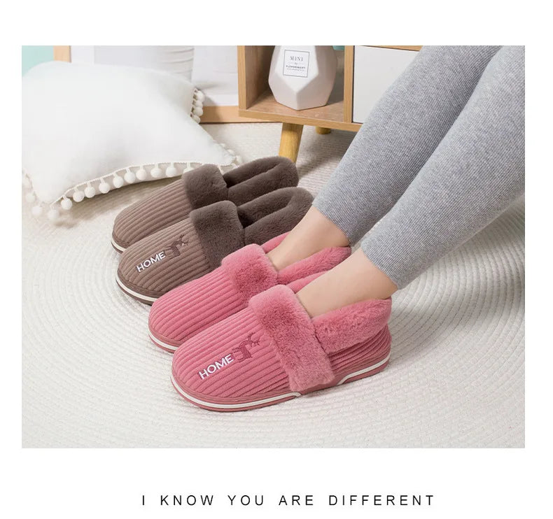 Comwarm New Women Slippers Plush Fur Thick Sole Antiskid