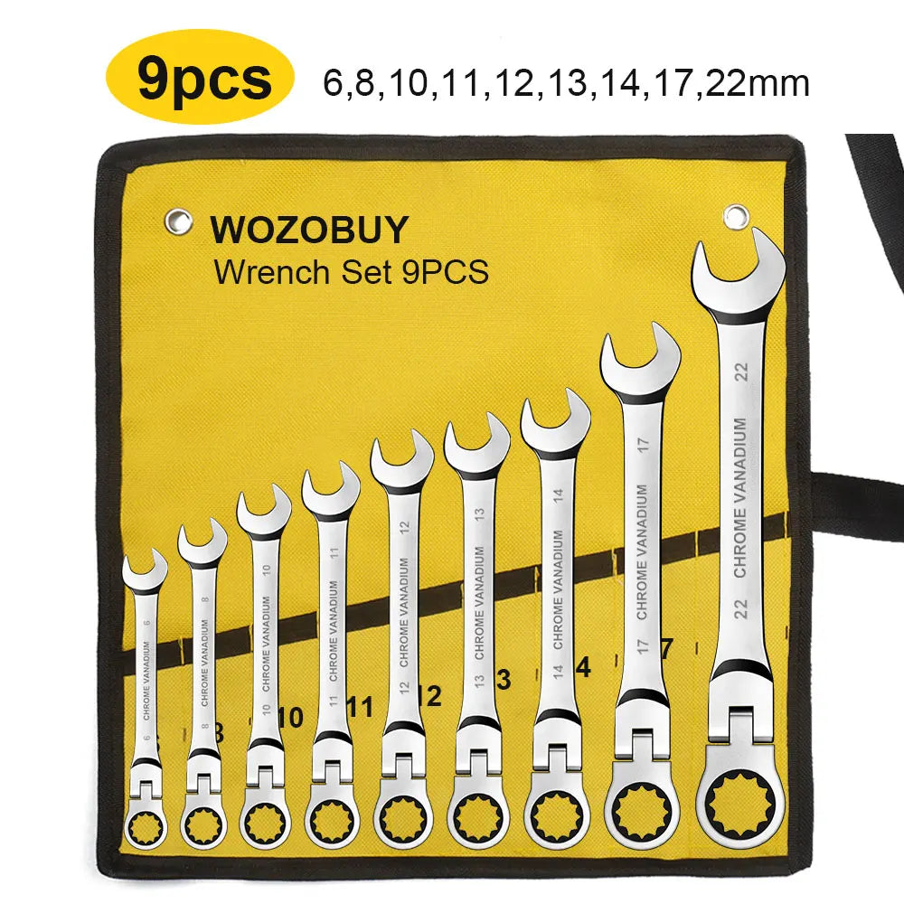 Flex Head Ratcheting Wrench Set, WOZOBUY Metric Cr-V Gear Spanner