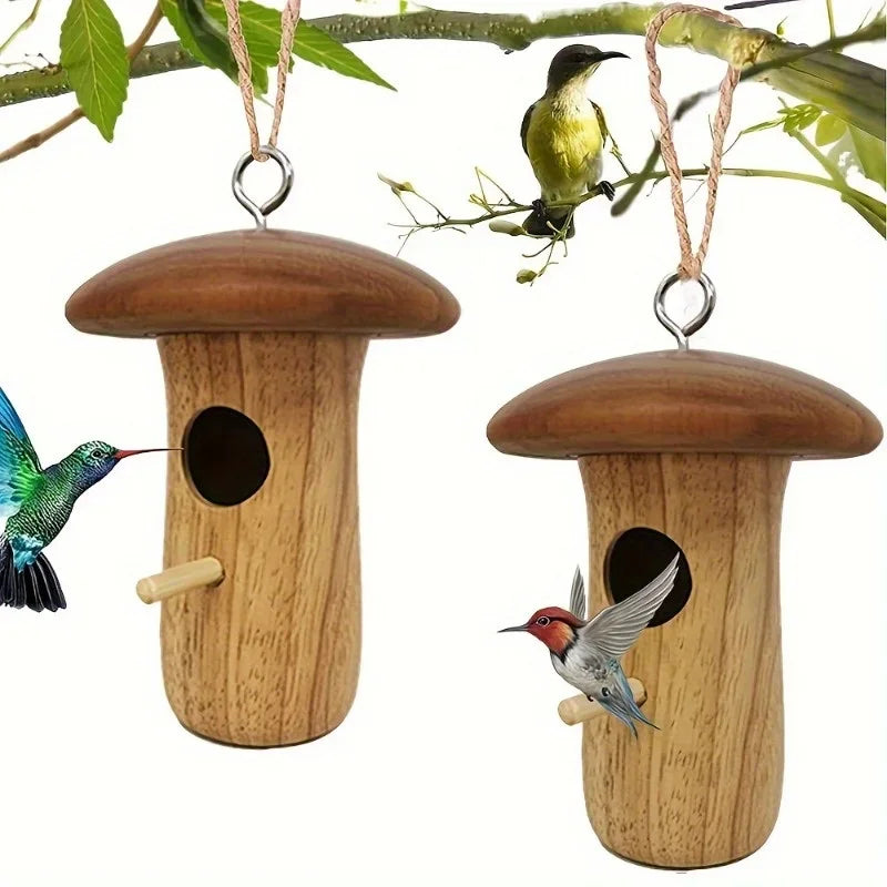 1Pc Outdoor Hummingbird House Natural Wooden Hanging Hummingbird Nest Wild Bird House Hummingbird Feeder Outdoor Garden Yard