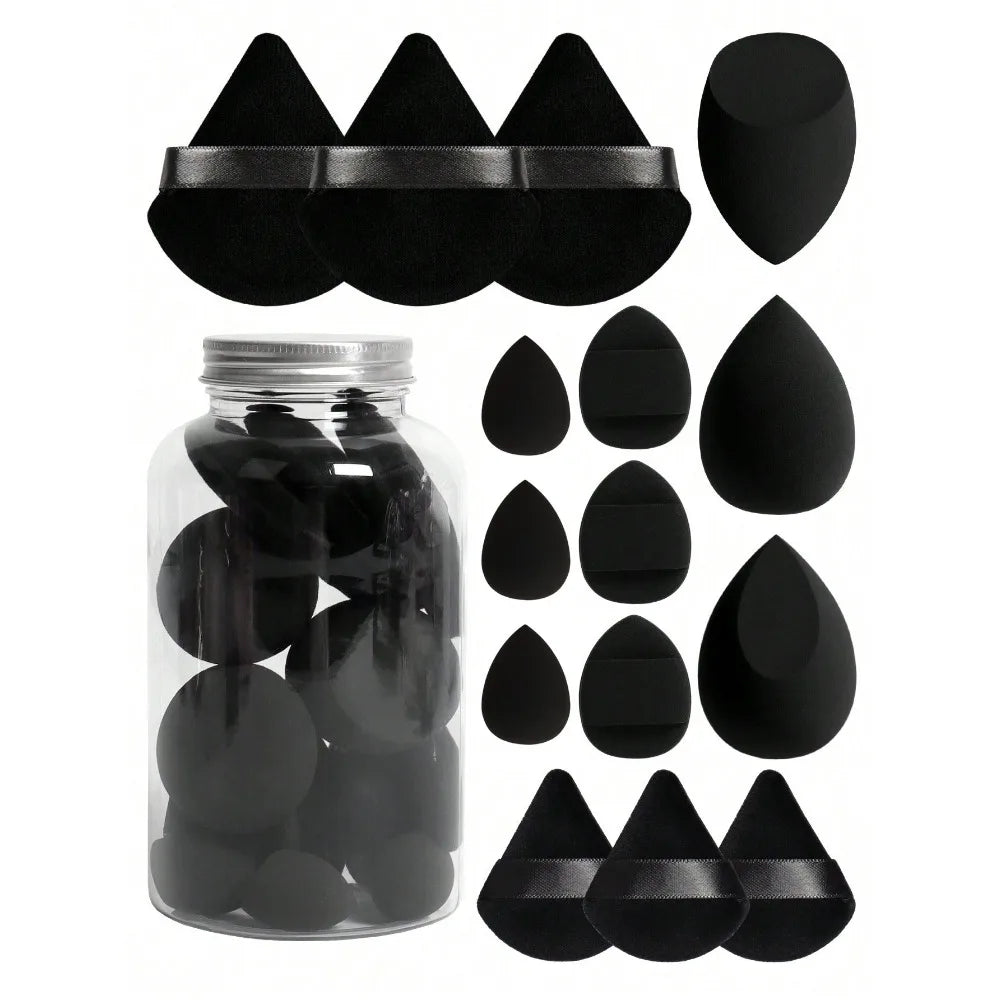 15pcs Makeup Sponge Set With Storage Jar For Flawless Application