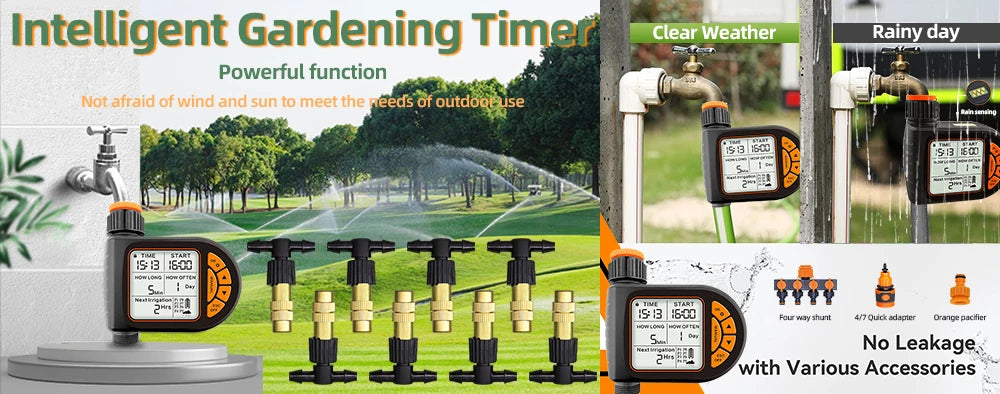 Garden Smart Timer Irrigation Set 5-50M 1/4 inch IPX5 Waterproof Automatic Watering Controller for Lawns and Plants