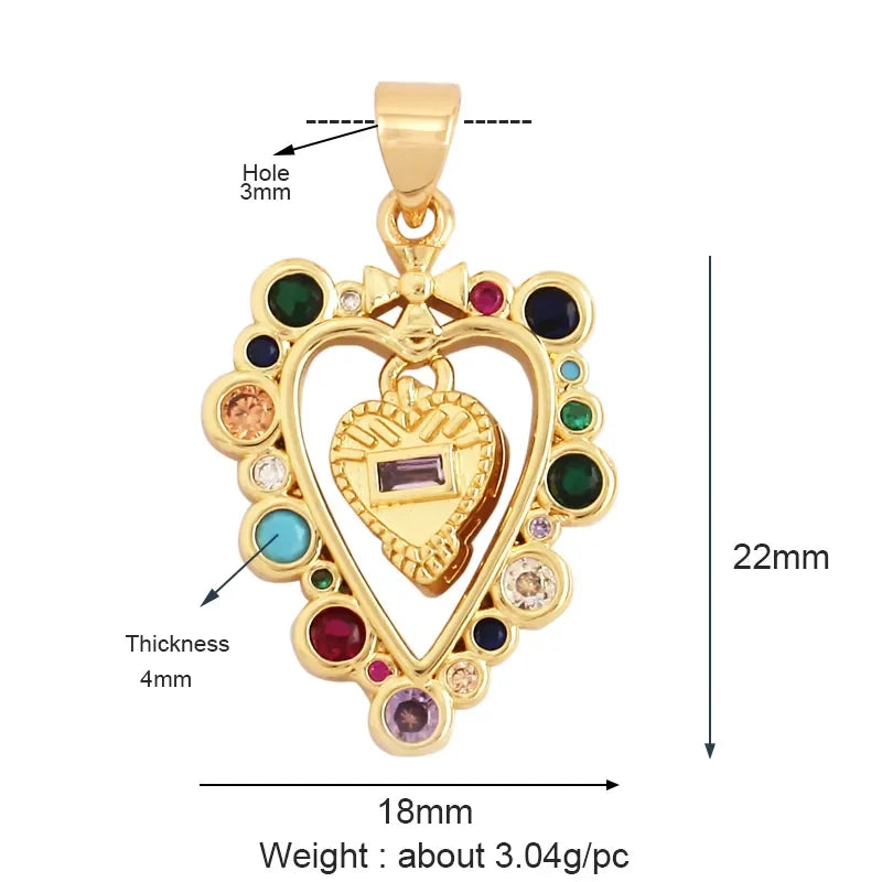 New Sacred Red Heart Charm Pendant 18K Gold Plated Zircon