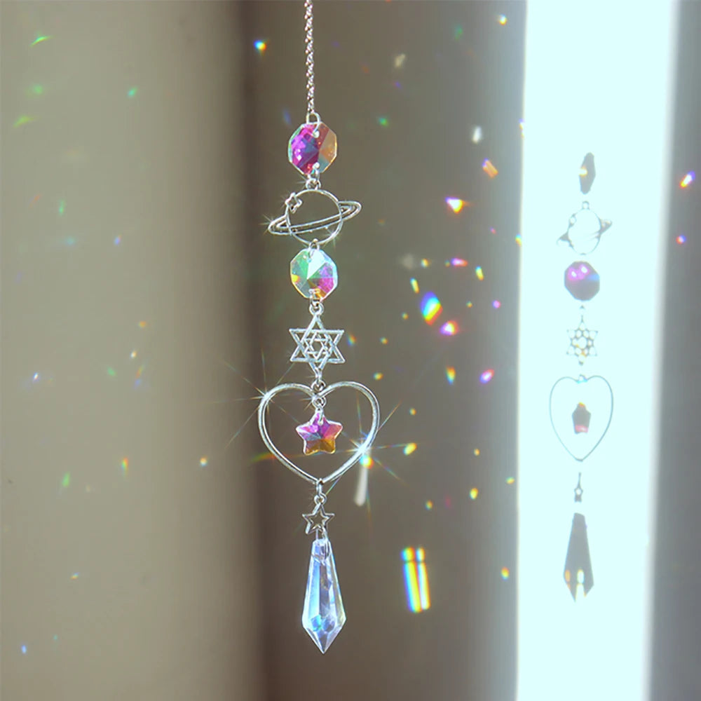 1pc Crystal Wind Chime Moon Sun Catcher Diamond Prisms Home Decor